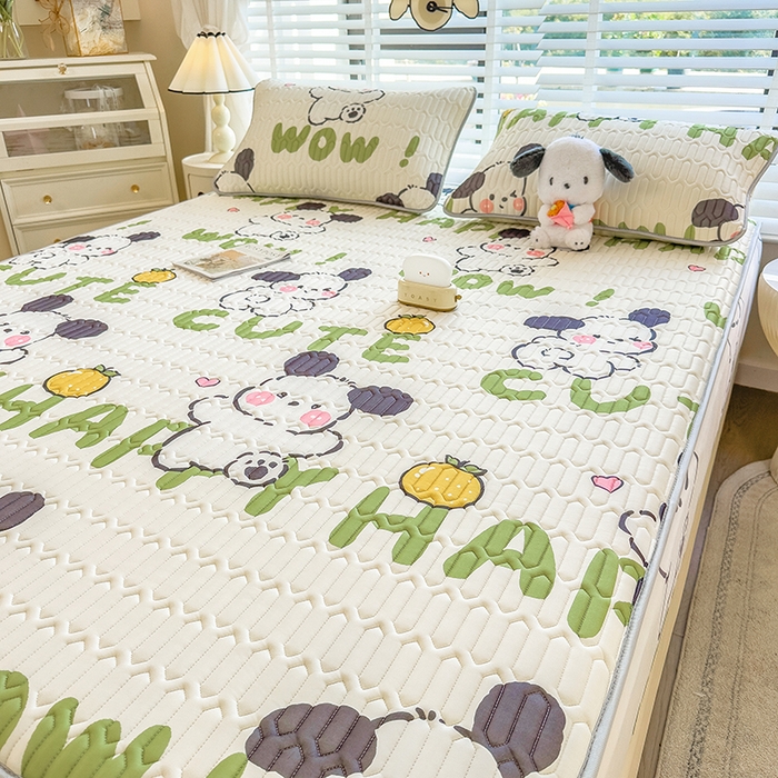 91家纺网 家纺一手货源 找家纺 世纪绒品 2026新款印花卡通床笠款乳胶凉席 字母萌犬