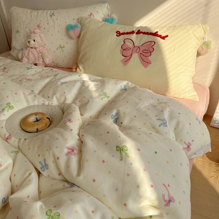 91家纺网 家纺一手货源 找家纺 （总）丽涵 2025年春夏新品全棉双层纱印花毛巾绣四件套