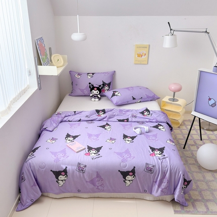 木堇家居 2025三丽鸥针织棉麻绳大豆夏被 紫色库洛米