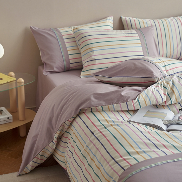 91家纺网 家纺一手货源 找家纺 安莱生活 2025新款全棉日式侘寂风条格系列四件套 浅叙