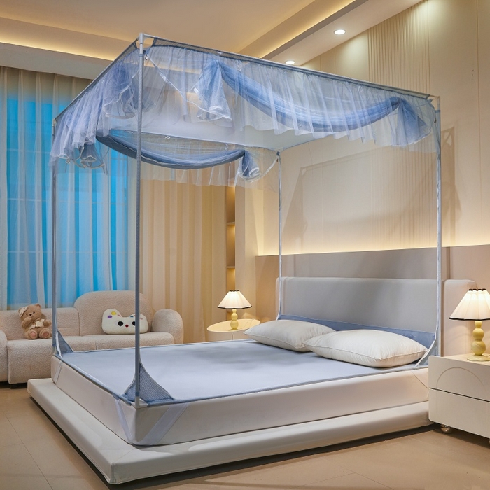 91家纺网 家纺一手货源 找家纺 卓尔居2025新款A类防蚊绗绣编织防摔坐床蚊帐 夏至-浅蓝