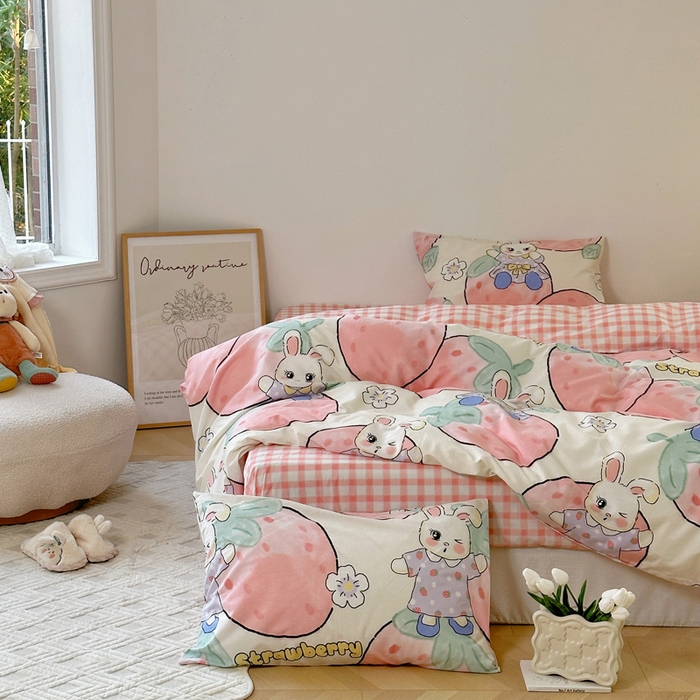 91家纺网 家纺一手货源 找家纺 （总）2025春夏新款全棉小清新卡通碎花学生季三件套四件套