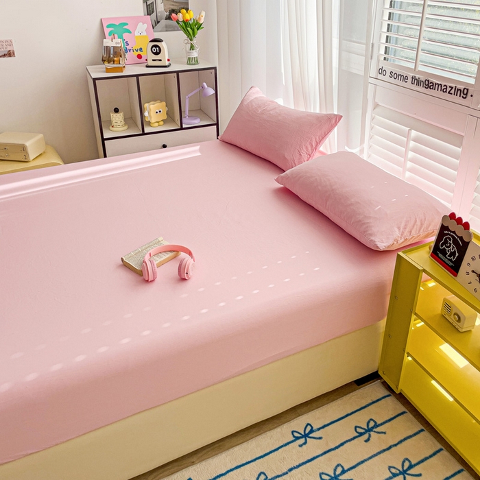 91家纺网 家纺一手货源 找家纺 仟人梦 2025新款纯色床笠 粉色