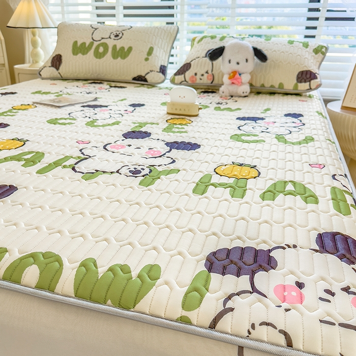 91家纺网 家纺一手货源 找家纺 世纪绒品 2026新款印花卡通床笠款乳胶凉席 字母萌犬