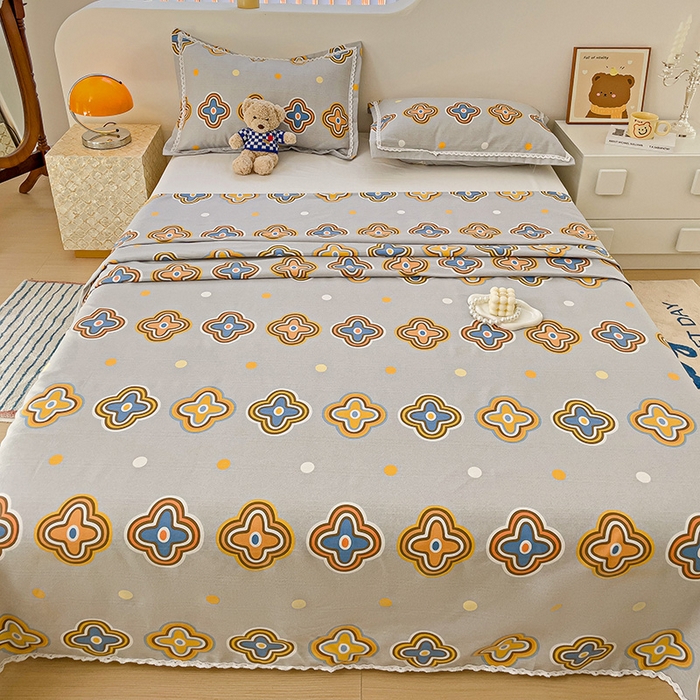 91家纺网 家纺一手货源 找家纺 2025春夏新品鱼骨棉老粗布凉席 四叶草-灰