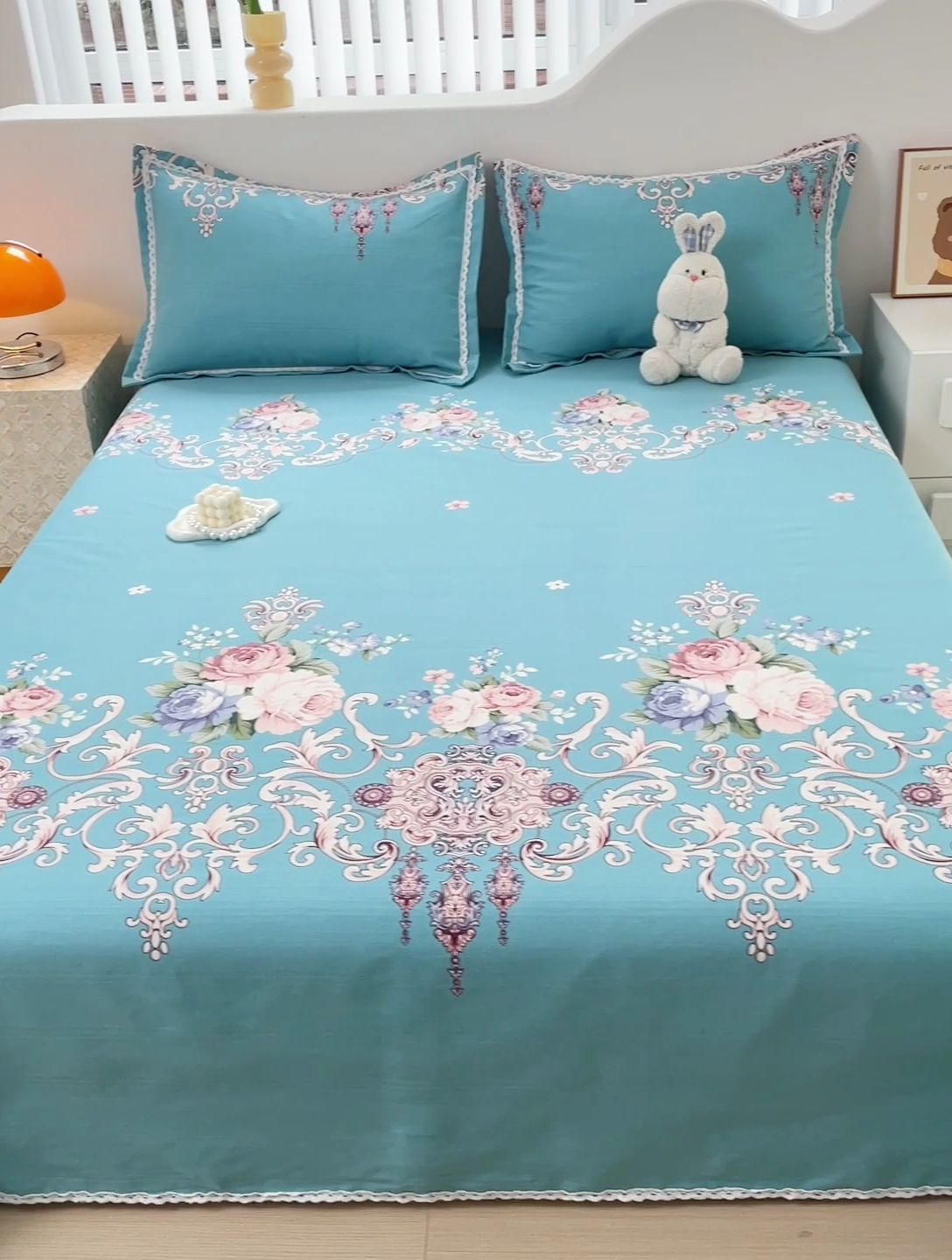 91家纺网 家纺一手货源 找家纺 2025春夏新品鱼骨棉老粗布凉席 欧式风情-蓝