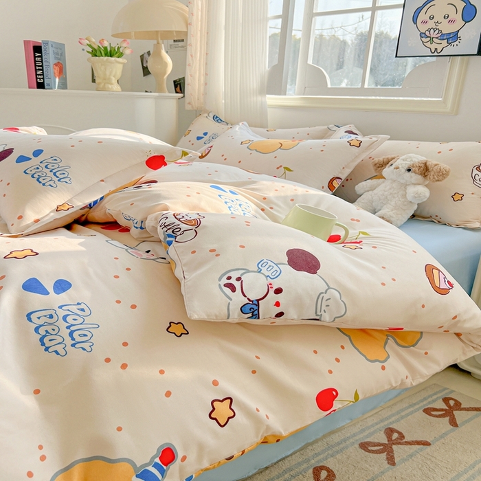 91家纺网 家纺一手货源 找家纺 梦卓家纺 2025新款亲肤芦荟棉单被套 蛋糕熊