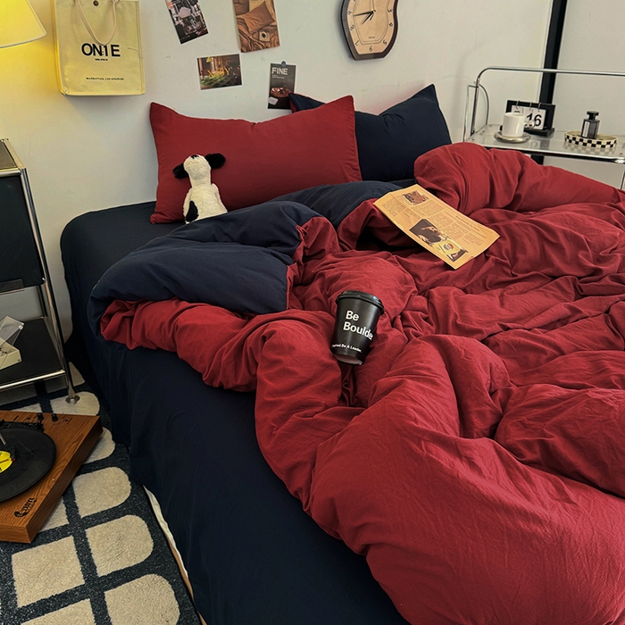 91家纺网 家纺一手货源 找家纺 （总）耀达家居 2025新款纯色A类水洗棉双拼四件套