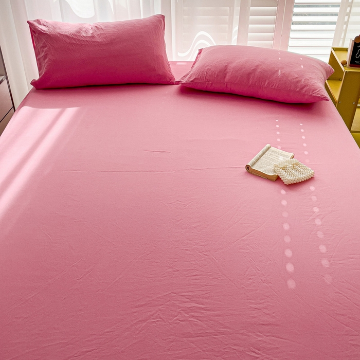 91家纺网 家纺一手货源 找家纺 仟人梦 2025新款纯色床笠 玫红