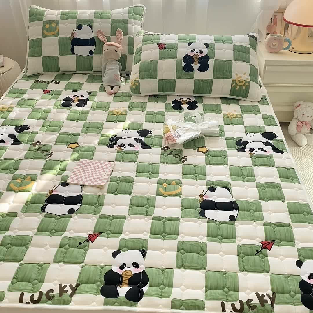 91家纺网 家纺一手货源 找家纺 鸣升家纺 2025新款全棉印花床垫 安逸胖达