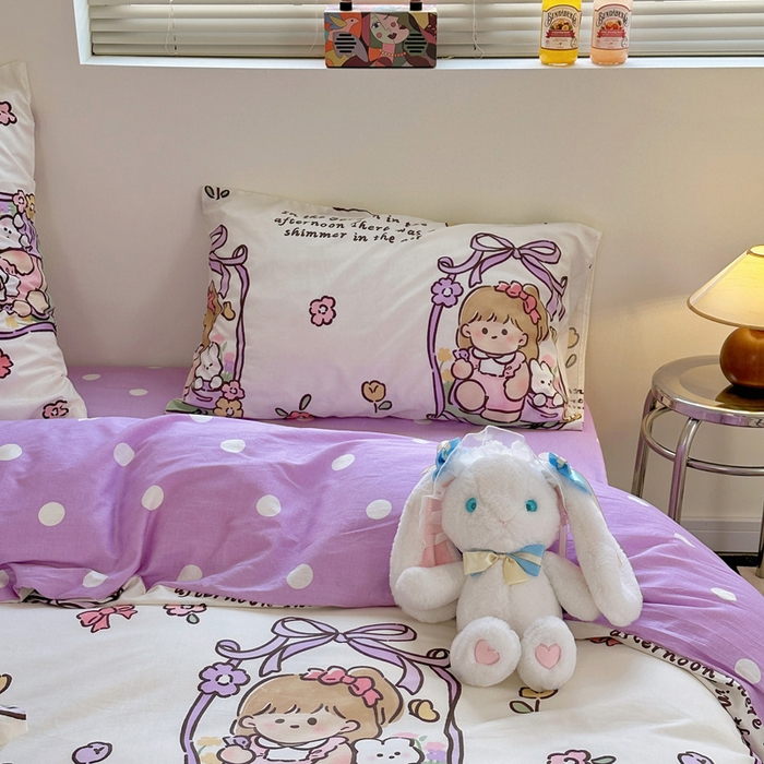 91家纺网 家纺一手货源 找家纺 2025春夏新款全棉小清新卡通碎花学生季三件套四件套 西莉娅