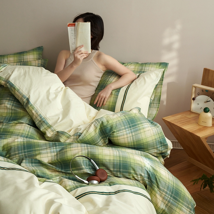 91家纺网 家纺一手货源 找家纺 安莱生活 2025新款全棉日式侘寂风条格系列四件套 纬渡