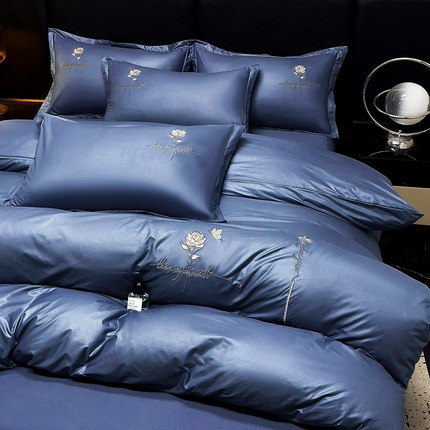 2025春夏新款春夏新品水洗天丝棉轻奢刺绣四件套-芸伊 蓝