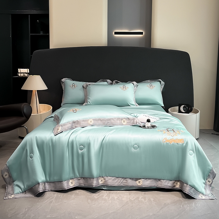 91家纺网 家纺一手货源 找家纺 露梦家纺2025新款A类水洗真丝夏被-格调 格调-水绿