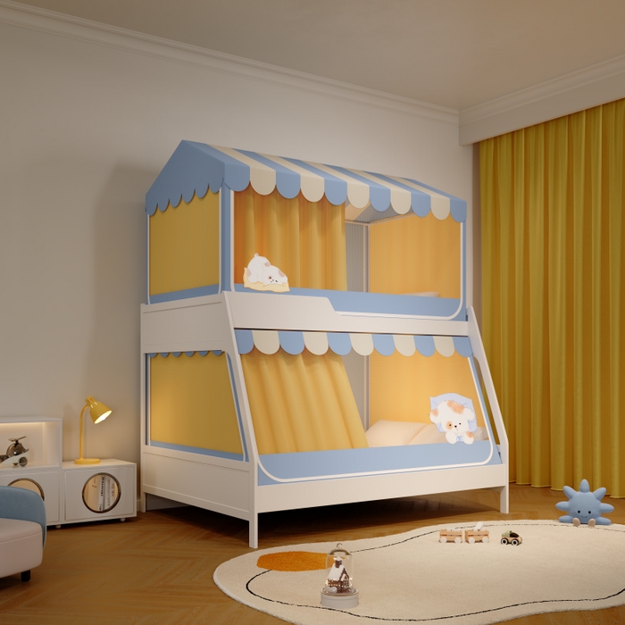 91家纺网 家纺一手货源 找家纺 卓尔居2025新款子母蚊帐小房子系列 彩虹小窝-蓝