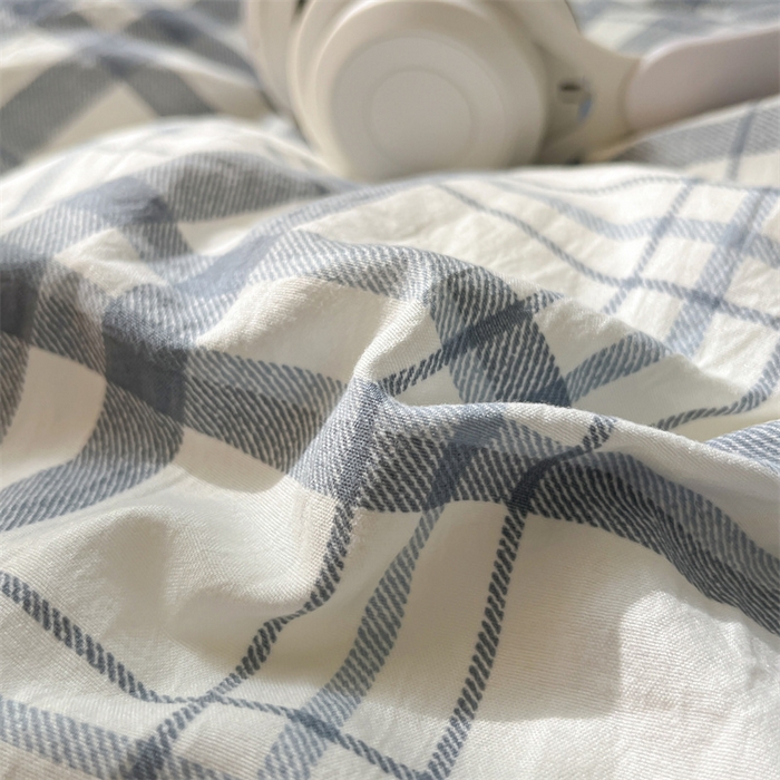 91家纺网 家纺一手货源 找家纺 盛秋家纺 2025新款亲肤格子水洗棉条纹格子四件套【简约风】蓝调+海清