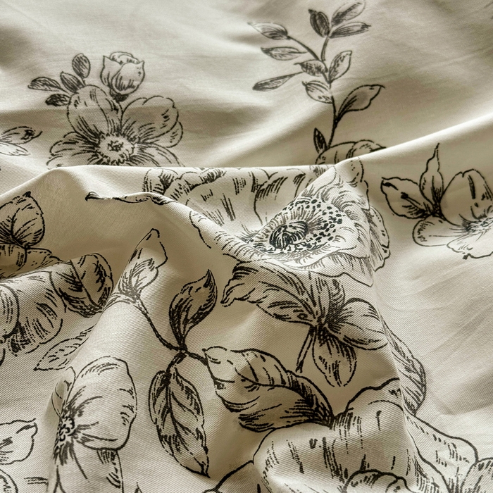 91家纺网 家纺一手货源 找家纺 宅家居 2025新款爆款轻法式赫本风复古印花13372纯棉四件套韩式黑色花边40支全棉三件套 米娅