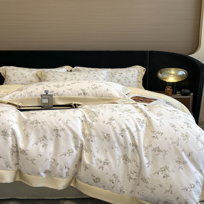 91家纺网 家纺一手货源 找家纺 2025春夏新款简奢款嵌绳莱赛尔数码印花四件套单夏被床笠床单款 云芷