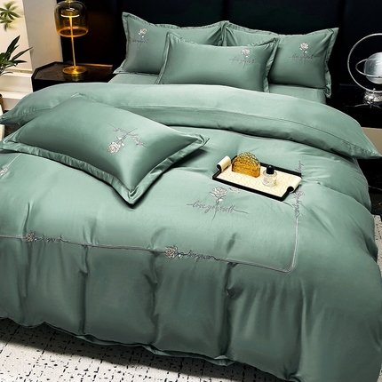 91家纺网 家纺一手货源 找家纺 2025春夏新款春夏新品水洗天丝棉轻奢刺绣四件套-芸伊 宝绿