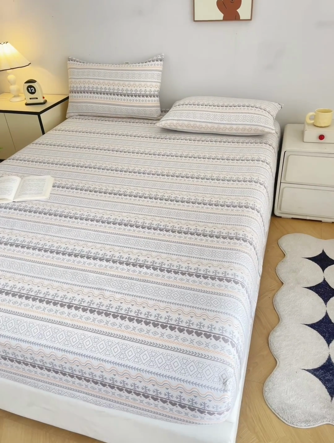 91家纺网 家纺一手货源 找家纺 首爱家纺 2025新款锦柔老粗布印花床笠 波西米亚