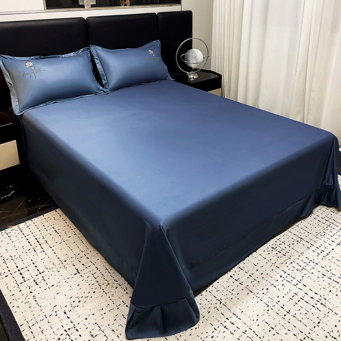 91家纺网 家纺一手货源 找家纺 2025春夏新款春夏新品水洗天丝棉轻奢刺绣四件套-芸伊 蓝