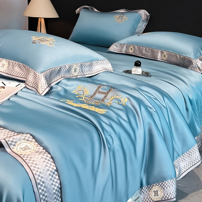 91家纺网 家纺一手货源 找家纺 露梦家纺2025新款A类水洗真丝夏被-格调 格调-冰蓝