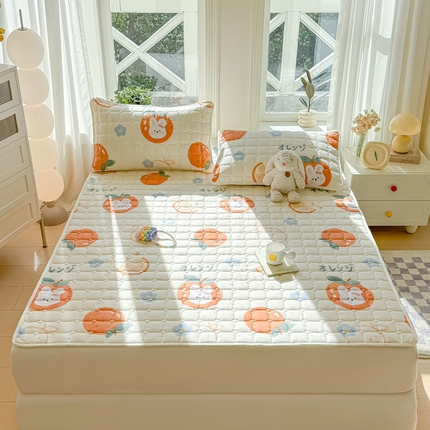 鸣升家纺 2025新款全棉印花床垫 密桔兔