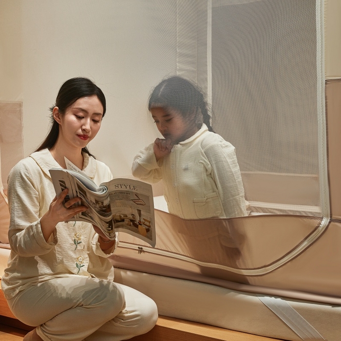 91家纺网 家纺一手货源 找家纺 卓尔居2025新款成人坐床外穿蚊帐-mood.max max.浅米