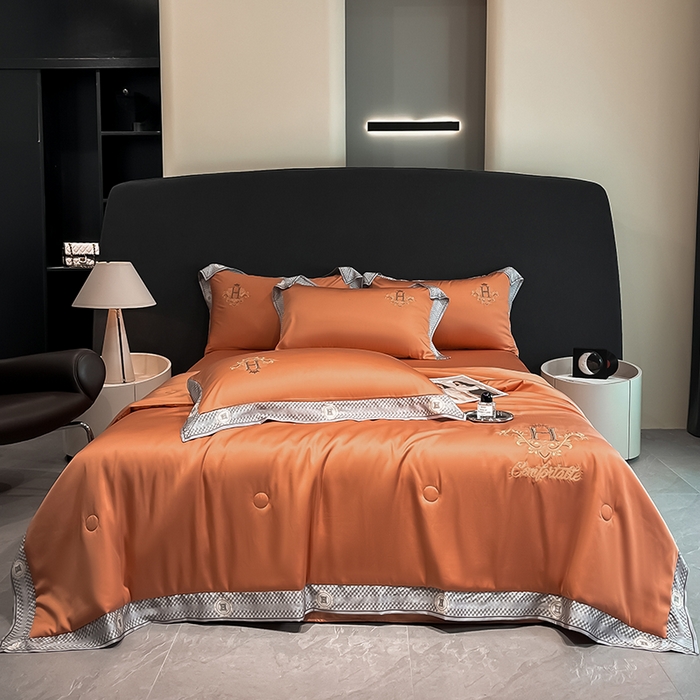 91家纺网 家纺一手货源 找家纺 露梦家纺2025新款A类水洗真丝夏被-格调 格调-秋橘色