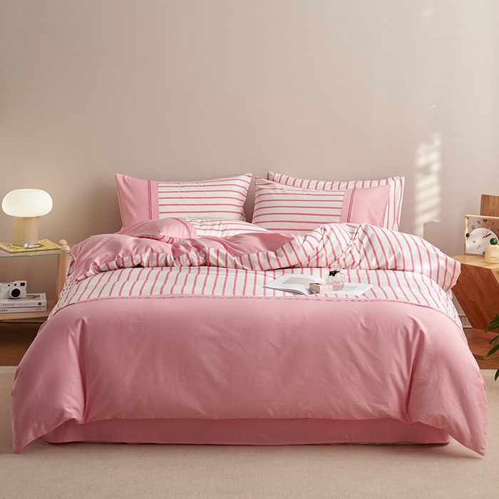 91家纺网 家纺一手货源 找家纺 安莱生活 2025新款全棉日式侘寂风条格系列四件套 茉咔