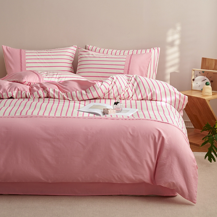 91家纺网 家纺一手货源 找家纺 安莱生活 2025新款全棉日式侘寂风条格系列四件套 茉咔