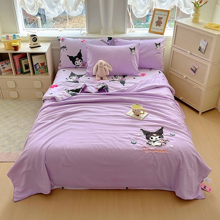 木堇家居 2025春夏三丽鸥云柔棉毛巾绣夏被四件套 毛巾绣-紫色库洛米