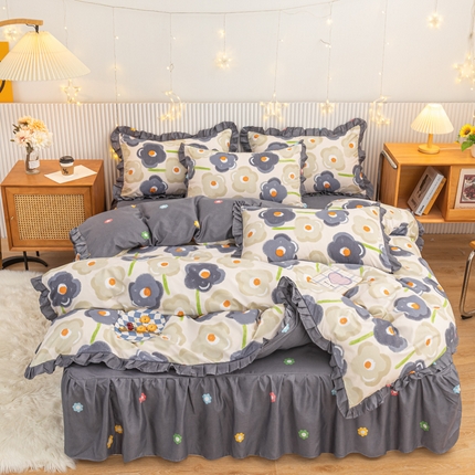 91家纺网 家纺一手货源 找家纺 莎臣豹2025韩版花边床单款床裙款四件套西雅图假日