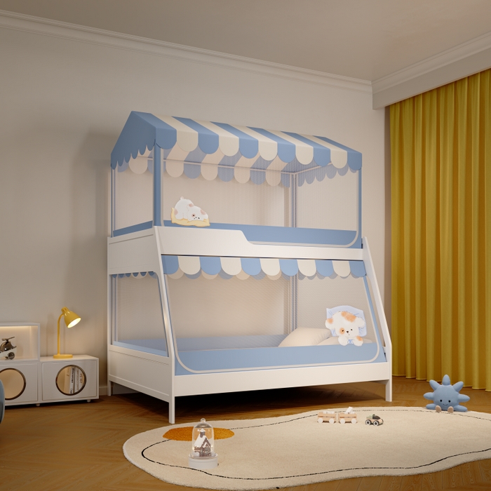 91家纺网 家纺一手货源 找家纺 卓尔居2025新款子母蚊帐小房子系列 彩虹小窝-蓝