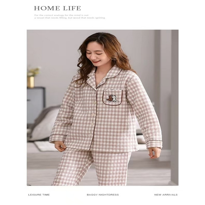 91家纺网 家纺一手货源 找家纺 （总）洛兰沙家居馆【只代发】【只代发】 纯棉夹层情侣家居服