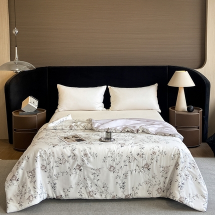 2025春夏新款简奢款嵌绳莱赛尔数码印花夏被四件套单夏被床笠床单款 情依