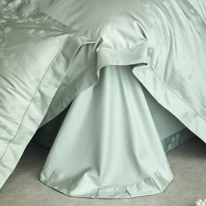 91家纺网 家纺一手货源 找家纺 淳绵家居 2025新款50*50S长绒棉贡缎提花手工立体埋绳工艺四件套（礼盒包装）曼丽（苹果绿）