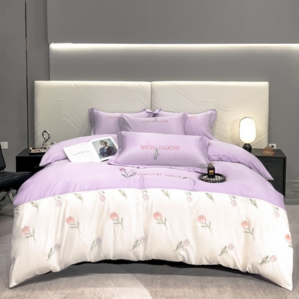 2025新款天丝双拼刺绣四件套-卡骆驰 梦幻紫