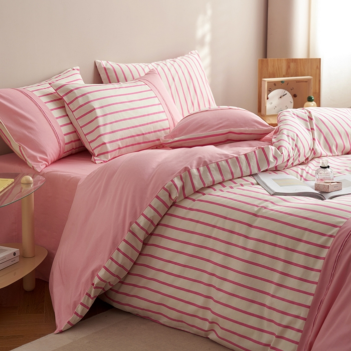 91家纺网 家纺一手货源 找家纺 安莱生活 2025新款全棉日式侘寂风条格系列四件套 茉咔