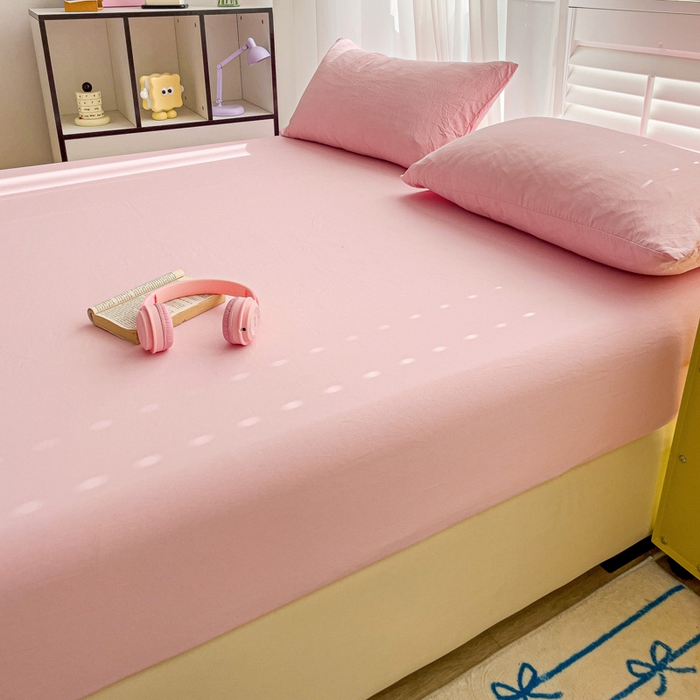 91家纺网 家纺一手货源 找家纺 仟人梦 2025新款纯色床笠 粉色