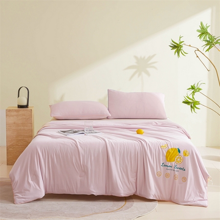 91家纺网 家纺一手货源 找家纺 （总）恒畅 2024新款A类凉感丝纯色双拼柠檬夏被