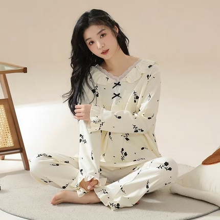 91家纺网 家纺一手货源 找家纺 （总）洛兰沙家居馆【只代发】【只代发】 【7A抑菌】睡衣女款春秋季纯棉长袖娃娃装休闲熊猫全棉家居服
