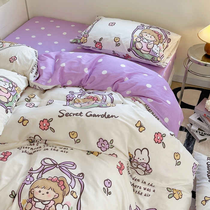 91家纺网 家纺一手货源 找家纺 2025春夏新款全棉小清新卡通碎花学生季三件套四件套 西莉娅