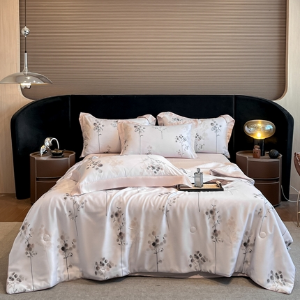 2025春夏新款简奢款嵌绳莱赛尔数码印花夏被四件套单夏被床笠床单款 浮光落影