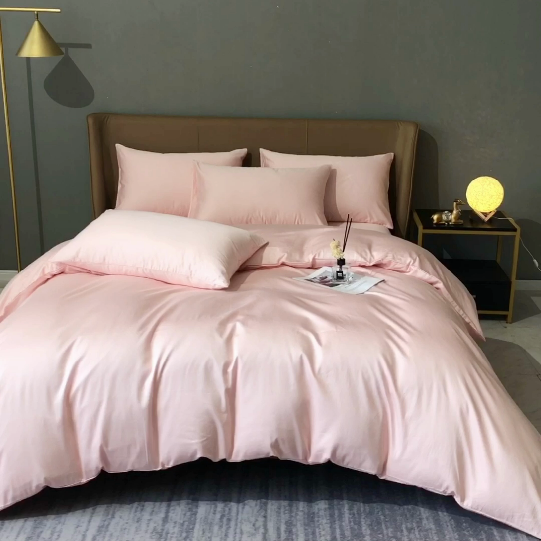 91家纺网 家纺一手货源 找家纺 晶缦家纺 2025新款全棉纯棉50支双股贡缎长绒棉纯色多规格四件套 绮芸-浅粉玉