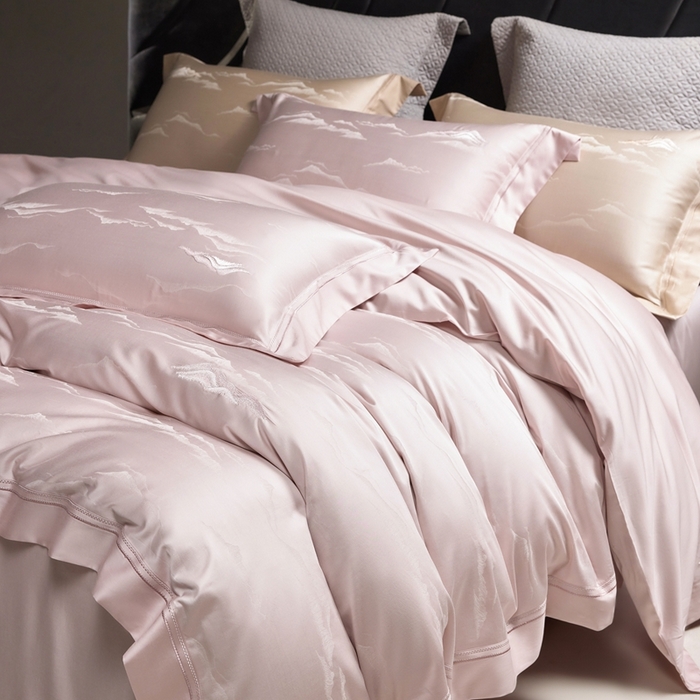 91家纺网 家纺一手货源 找家纺 榻尚家居 2025新款天丝棉提花加绣花工艺款床品四件套-山岚夏梦 山岚夏梦  樱花粉