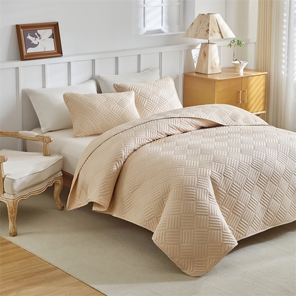 温宁家纺 2025新款枕套 田字格米色