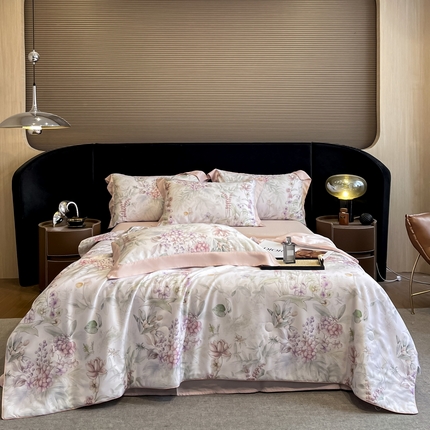 2025春夏新款简奢款嵌绳莱赛尔数码印花夏被四件套单夏被床笠床单款 繁花枝恋