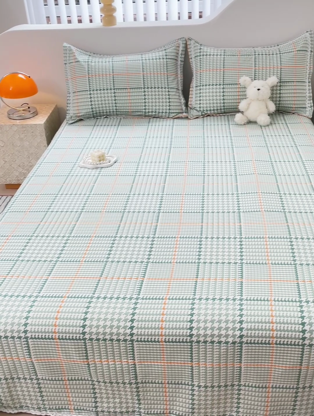 91家纺网 家纺一手货源 找家纺 2025春夏新品鱼骨棉老粗布凉席 千鸟格