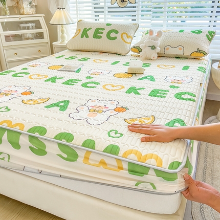 世纪绒品 2026新款印花卡通床笠款乳胶凉席 熊仔绿